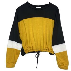 STUDIO 1011 Sweatshirt Pullover Colorblock Drawstring Hem Womens 1X USA Yellow